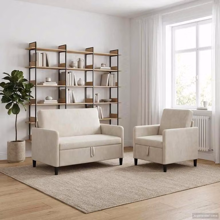 Set di 2 divani moderni vidaXL con contenitore beige in tessuto e struttura mista