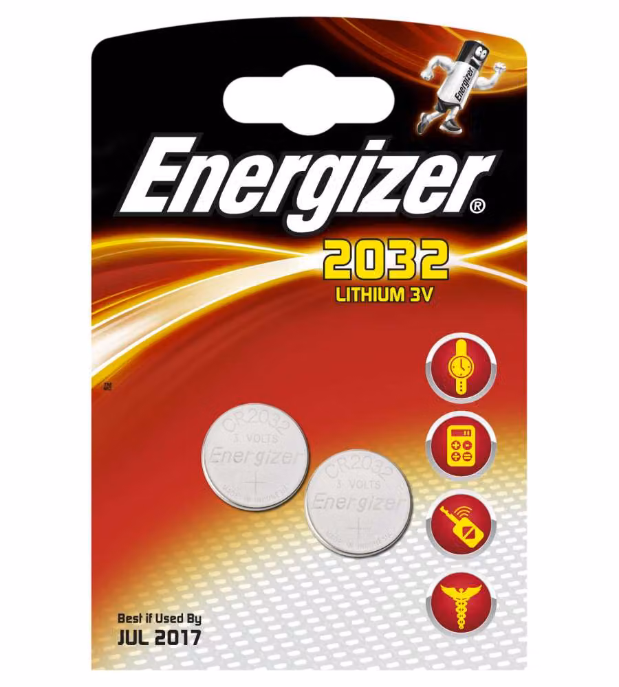 Energizer Pila a Bottone al Litio 2032 3V Argento, Confezione da 2 Batterie – 2