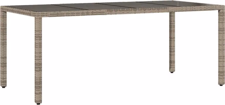Tavolo da Giardino Piano in Vetro Grigio 190x90x75cm Polyrattan