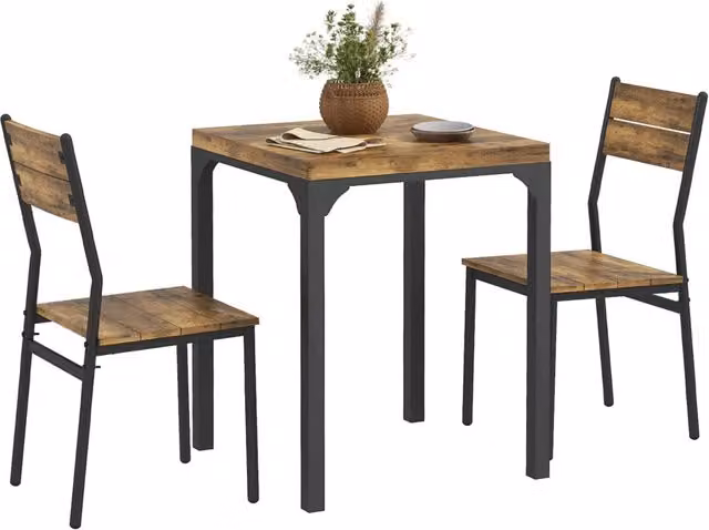 Set tavolo da pranzo con 2 sedie salvaspazio a scomparsa, stile industriale per cucina e soggiorno, compatto e moderno