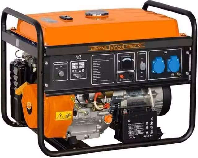 Generatore a benzina Vinco 2,8 kW 200 cc con avviamento elettrico e AVR arancione