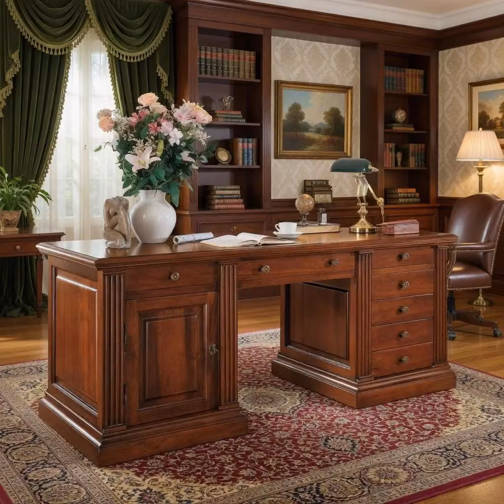 Scrivania con 7 cassetti e 1 porta in legno color marrone Mobili 2G L: 185 cm, P: 80 cm, H: 80 cm – 1