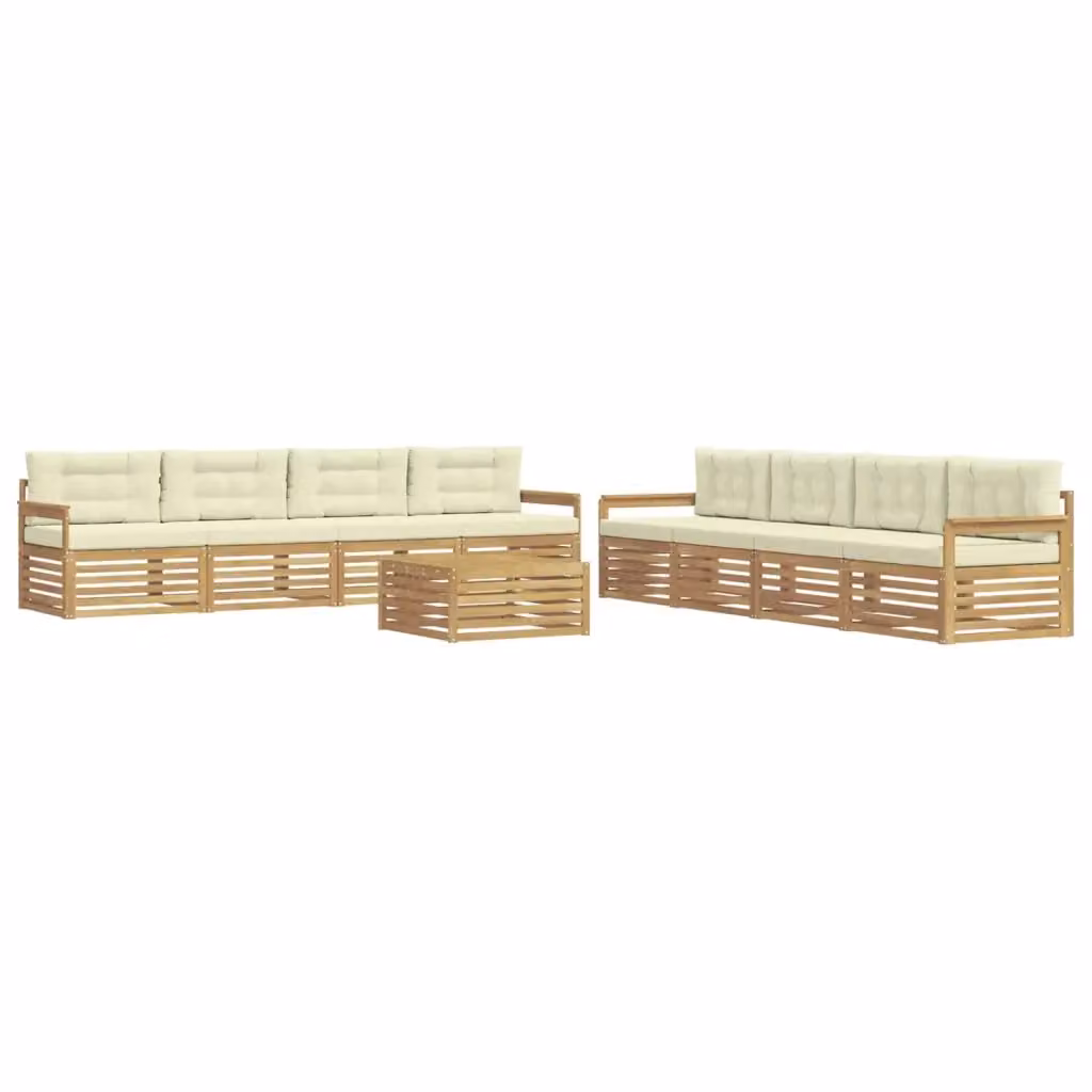 Set di mobili da esterno vidaXL composto da divani e tavolino in legno di acacia con cuscini, Bianco e Beige – 2
