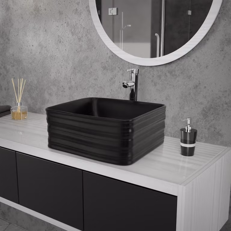 LuxeBath Lavabo Lavabo da appoggio Square, 39x39x15 cm, nero opaco, in Vetroceramica