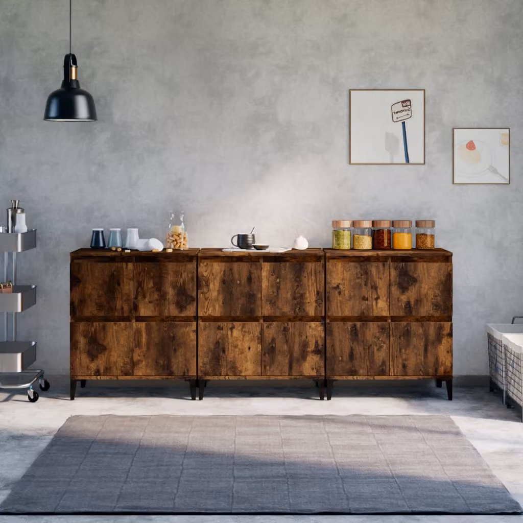 Set di 3 credenze vidaXL in legno Rovere Fumo, colore marrone, L: 60 cm, P: 35 cm, H: 70 cm