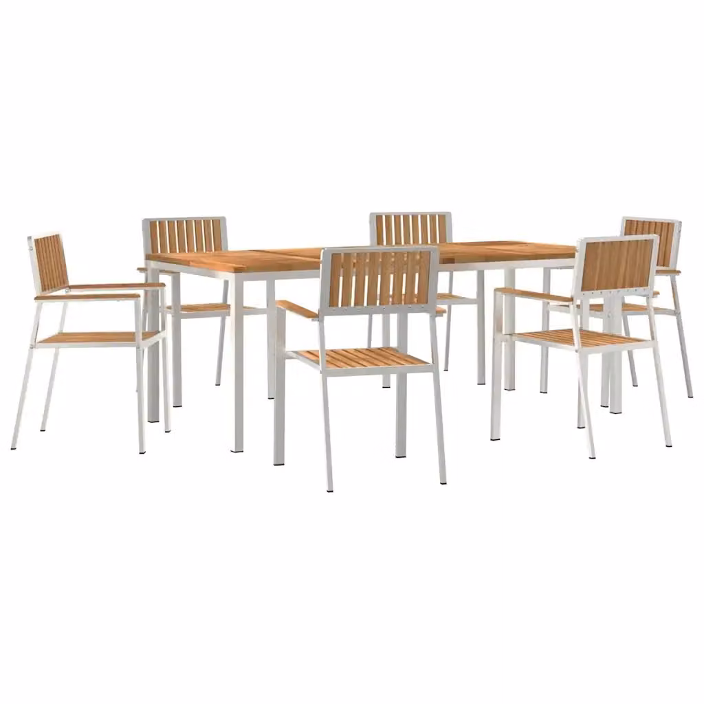 Set da pranzo per esterni vidaXL in legno di teak e acciaio inossidabile, 7 pezzi, L/P/H: 200 x 90 x 75 cm, marrone e argento – 2
