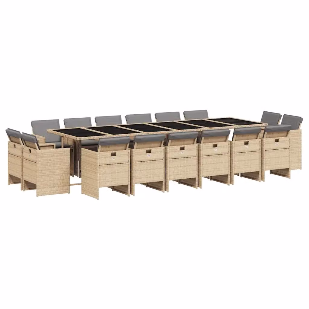 Set da pranzo da giardino vidaXL in polyrattan con tavolo in vetro e 17 pezzi, colori beige, nero e grigio – 2