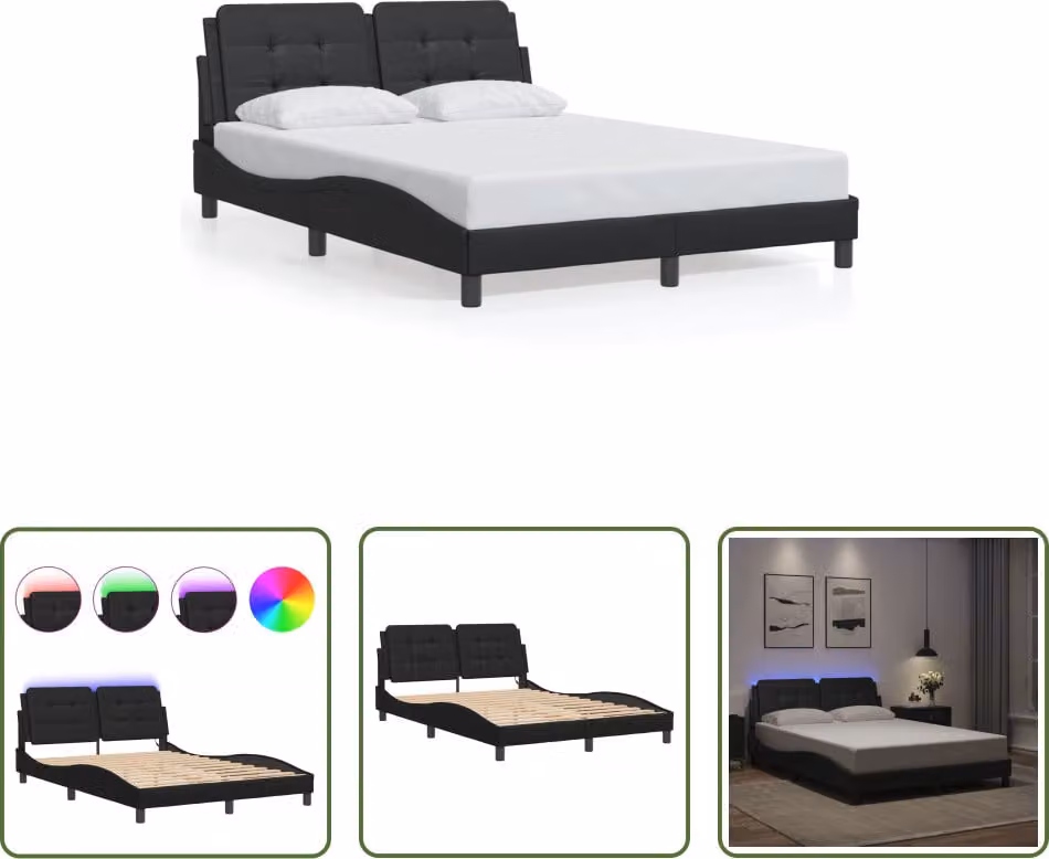 The Living Store Struttura letto con LED nero 140x200 cm in ecopelle