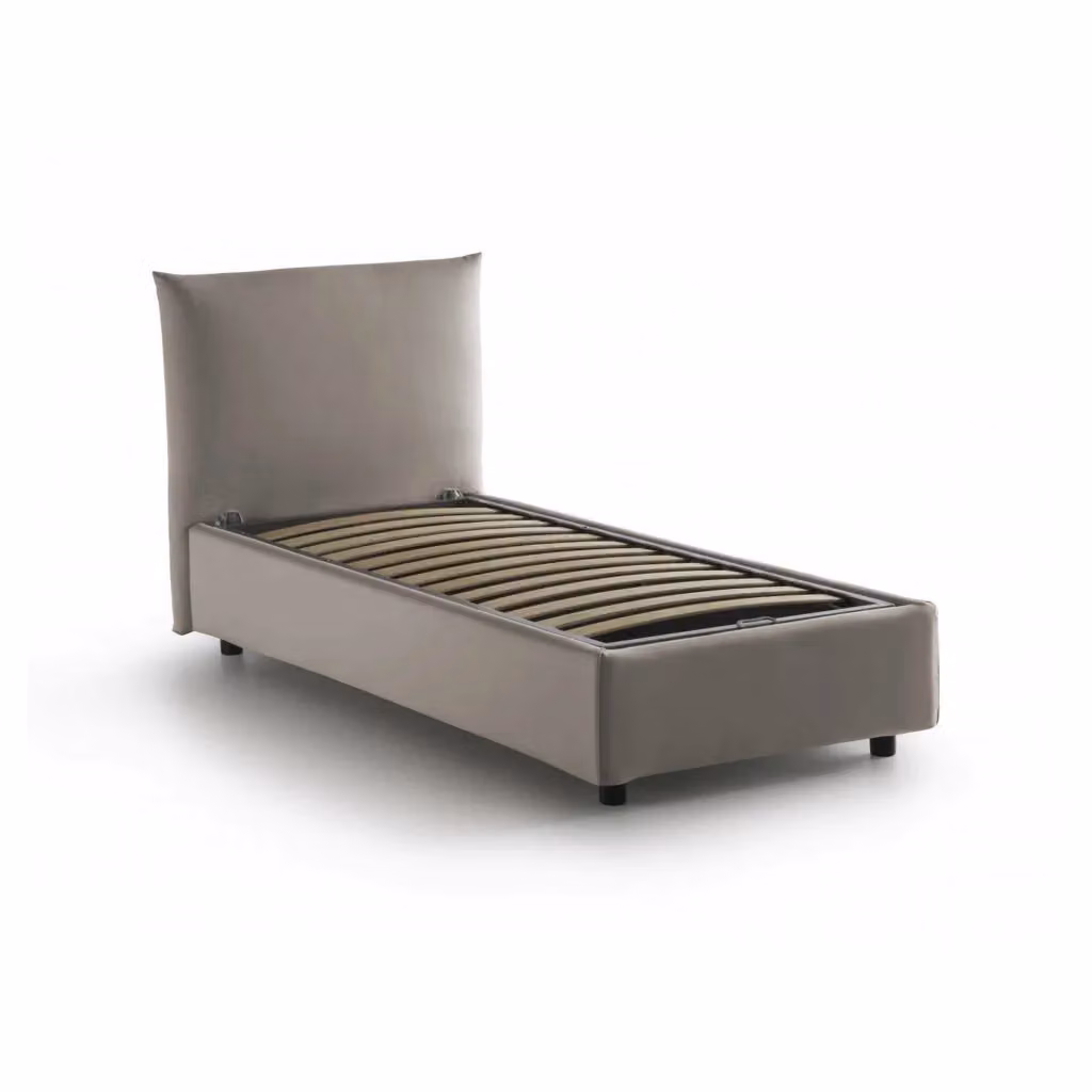 Letto singolo contenitore Ippolito Talamo Italia con rivestimento in tessuto beige, apertura frontale, adatto per materasso 80x190 cm – 2