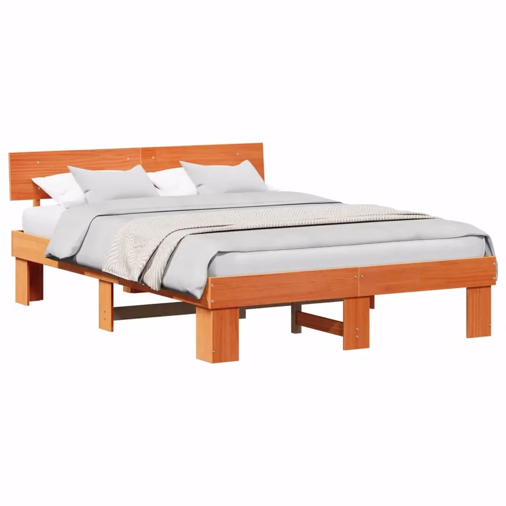 Struttura del letto in pino massello vidaXL, colore marrone cerato, L/P/H: 140 x 200 x 73 cm – 2