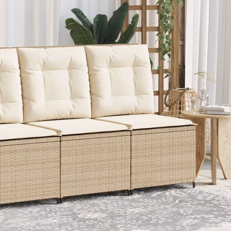 Divano Reclinabile da Giardino vidaXL in Polyrattan e Metallo con Cuscini Beige e Bianco