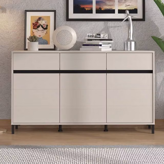 Madia Giarre DMORA con 3 cassetti, colore bianco e beige, L/P/H: 157 x 40 x 90 cm – 1