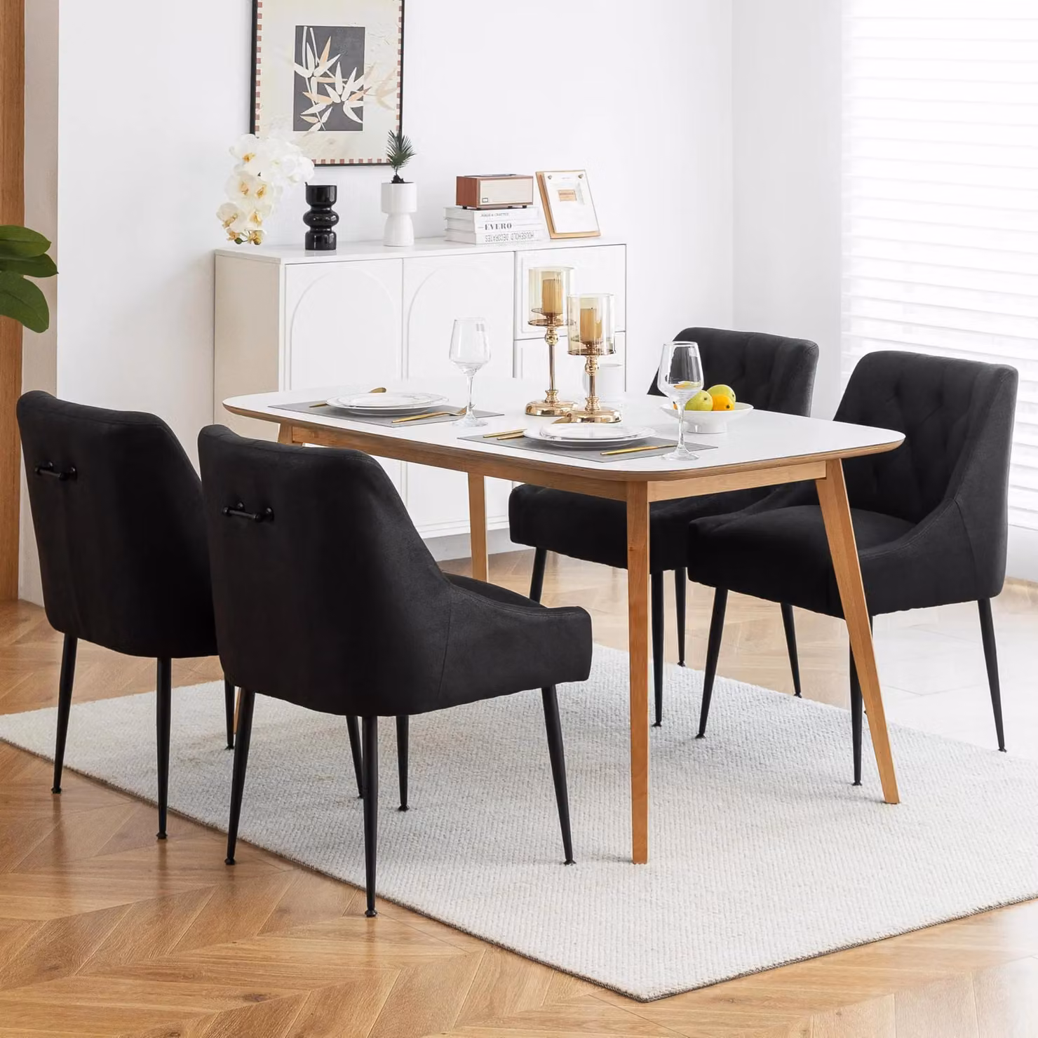 Set di 4 sedie da pranzo - Sedia moderna per tavolo da pranzo - Seduta imbottita - Schienale ergonomico - Gambe in metallo - Da montare