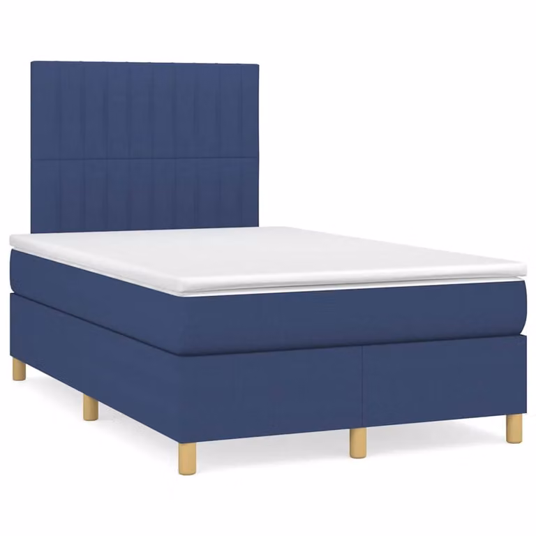 vidaXL Giroletto a Molle con Materasso Ibrido in Tessuto Blu e Bianco L/P/H: 120 x 200 x 193 cm