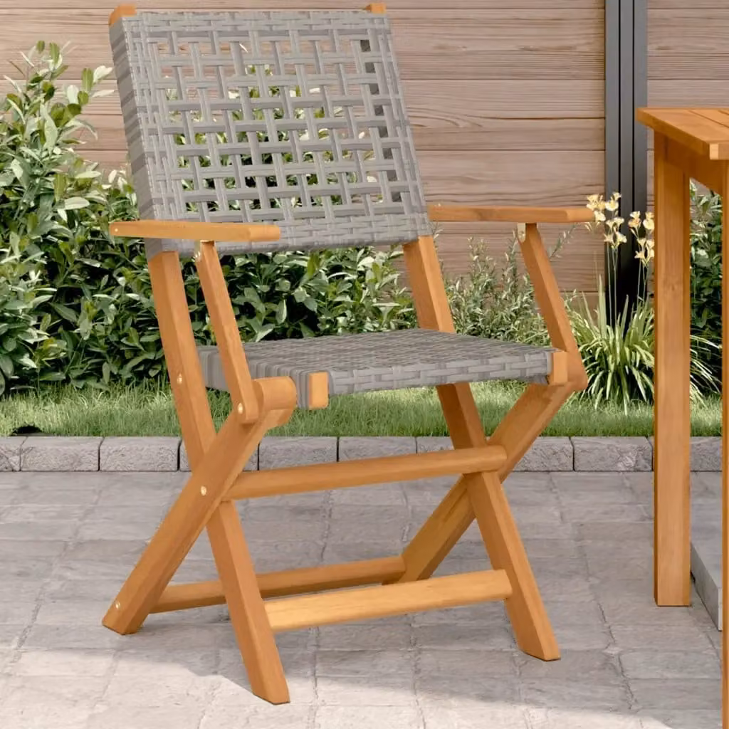 Set di 2 sedie da giardino moderne in legno di acacia oliato e polyrattan grigio con braccioli – 2