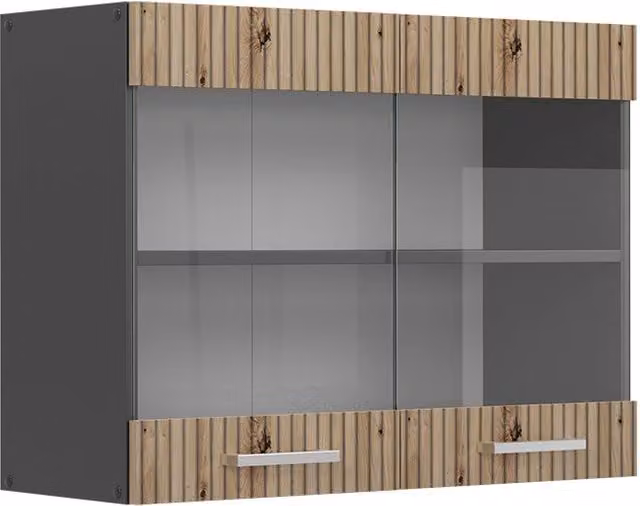 Pensile da cucina Vicco R-Line con ante in vetro, colore Rovere e Antracite, L: 80 cm, H: 60 cm, P: 31 cm