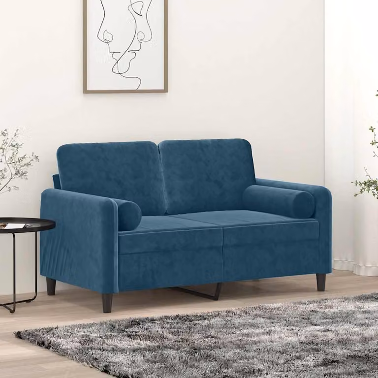 vidaXL Divano a 2 Posti Moderno in Velluto Blu con Cuscini e Coperture Rimovibili L: 138 cm, P: 80 cm, H: 77 cm