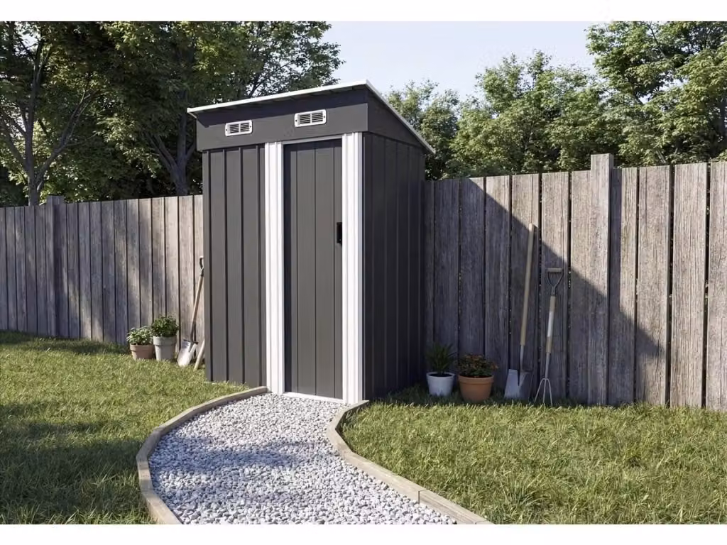 Casetta da giardino in metallo Habitat Et Jardin Memphis con porta scorrevole e ventilazione laterale, Grigio, 1,36 m² – 2