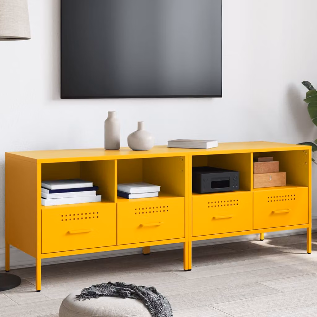 Set di 2 mobili TV vidaXL in stile industriale in metallo giallo, L: 68 cm, P: 39 cm, H: 50,5 cm – 1