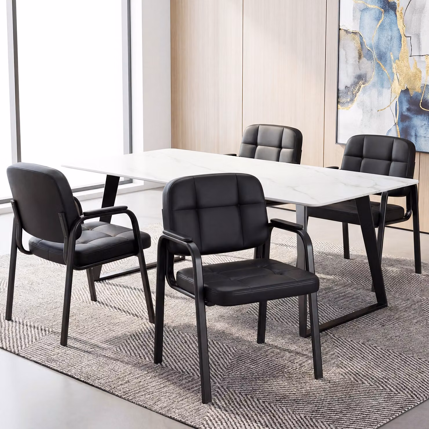 Costway Set di 4 sedie con braccioli Imbottiti e schienale ergonomico in pelle sintetica in PVC impermeabile, Sedie da ufficio senza ruote