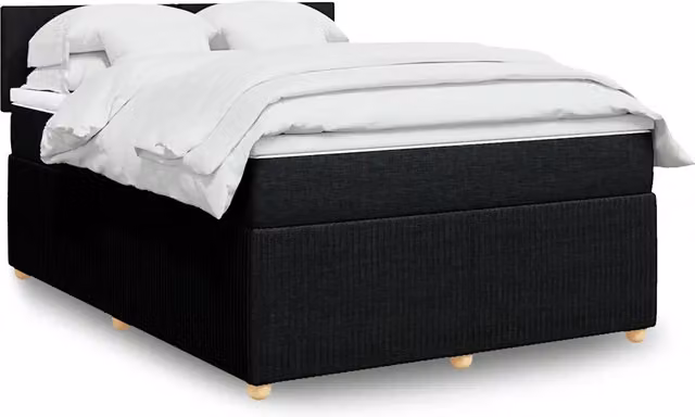 Letto Ibrido vidaXL con Giroletto a Molle e Materasso in Tessuto Nero e Bianco L/P/H: 140 x 200 cm – 1