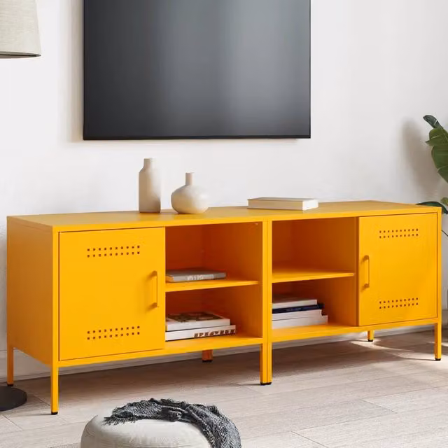 Set di 2 mobili TV vidaXL in stile industrial in metallo giallo, L: 68 cm, P: 39 cm, H: 50,5 cm – 1
