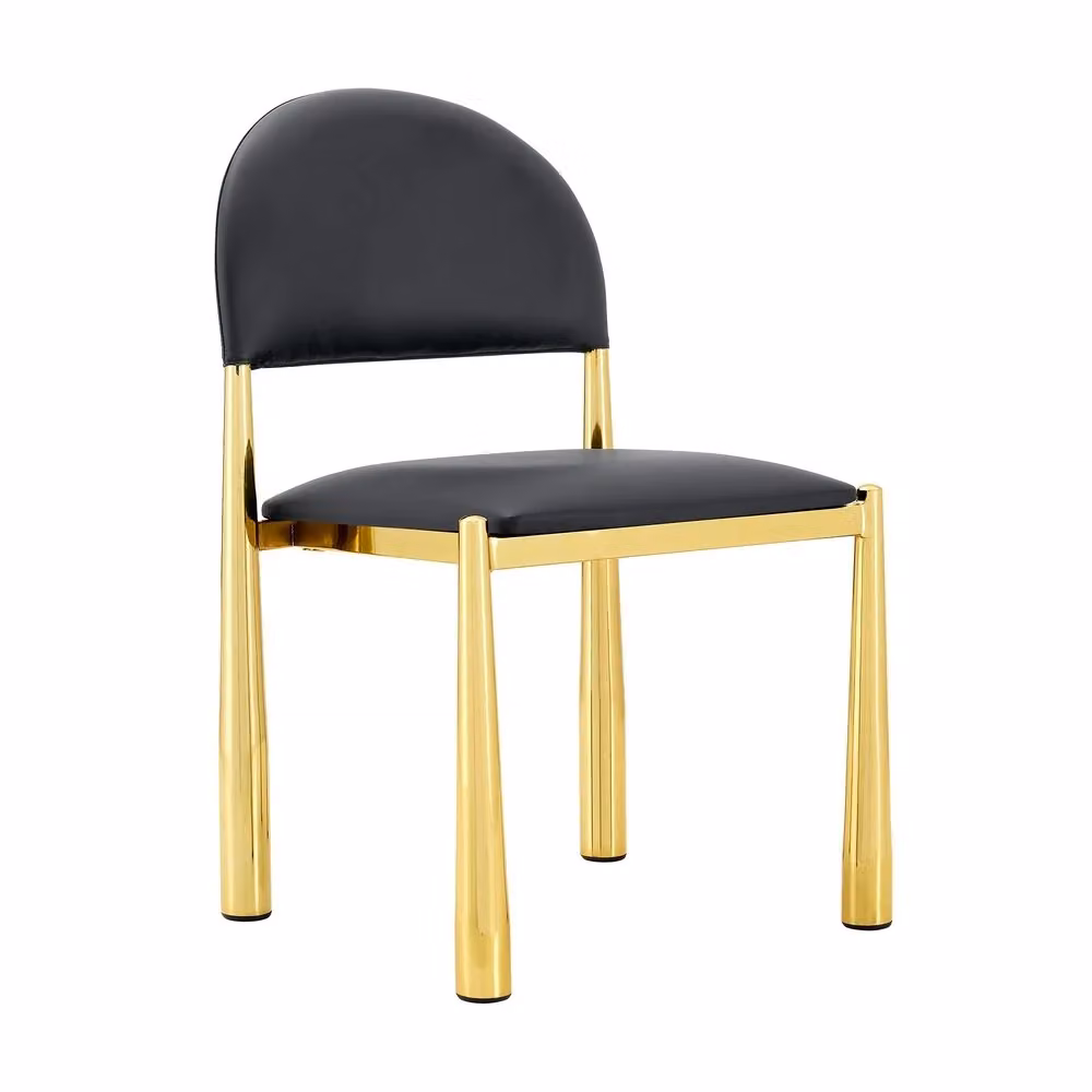 Set di 2 sedie da pranzo moderne Minimal in similpelle nera con gambe in metallo e schienale semitondo, Altezza: 80 cm – 2