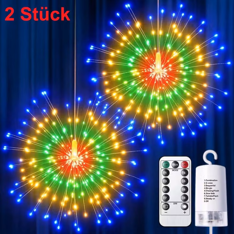 Set di 2 catene luminose da 200 LED – Catene luminose in filo di rame, fai da te, con 8 modalità, telecomando, dimmer, timer e grado di protezione IP65, alimentate a batteria, ideali per giardino, feste, matrimoni