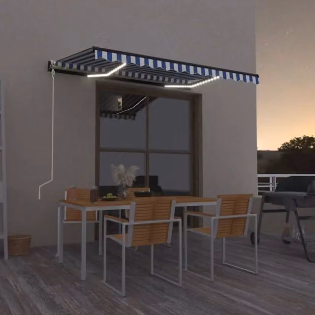 Tenda Automatica Videx con Sensore Vento, LED e Telecomando, Blu Bianco Antracite, L: 350 cm, P: 250 cm – 1