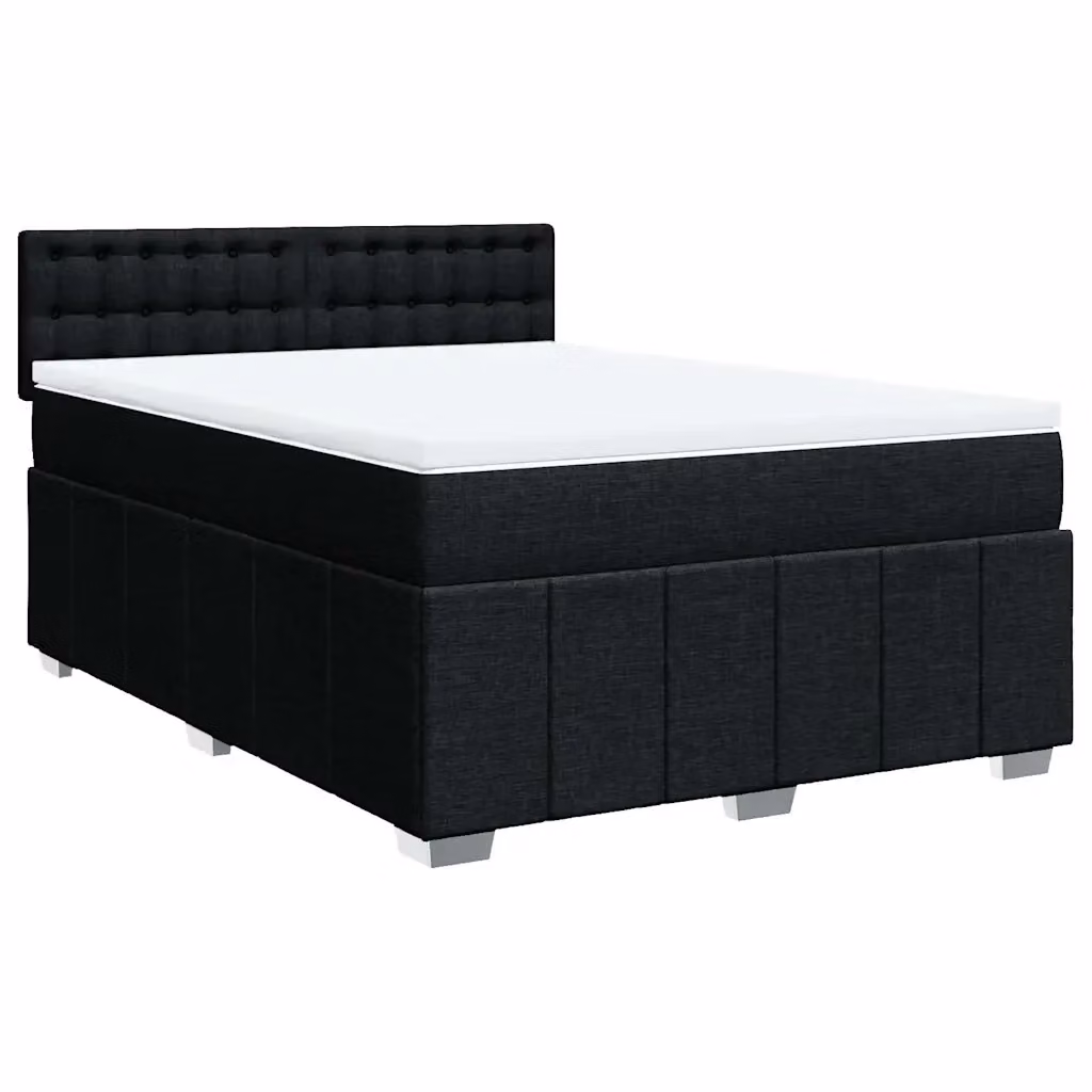 Letto con Giroletto a Molle e Materasso vidaXL in Legno di Pino e Tessuto, Nero e Bianco, L/P/H: 140 x 200 cm – 2