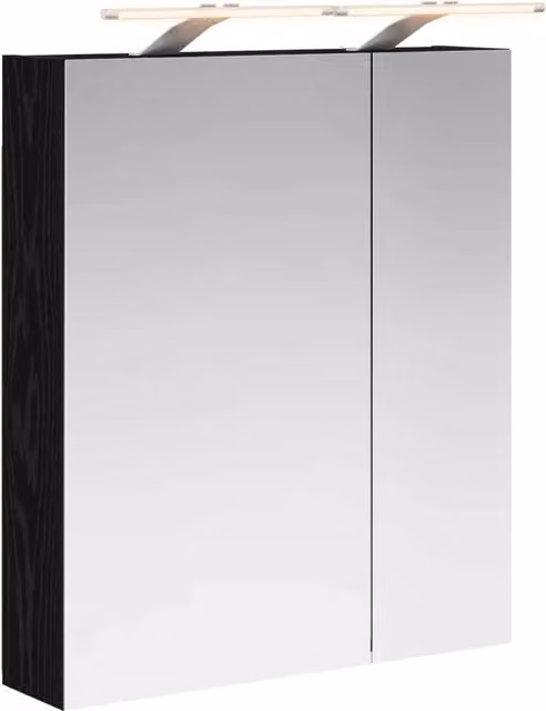 Mobiletto per specchio da bagno moderno vidaXL in legno con illuminazione LED e specchio, Rovere Nero, L: 60 cm, P: 14,5 cm, H: 70 cm