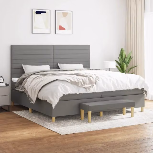Giroletto a Molle con Materasso Grigio Scuro 200x200 cm Tessuto 3137262
