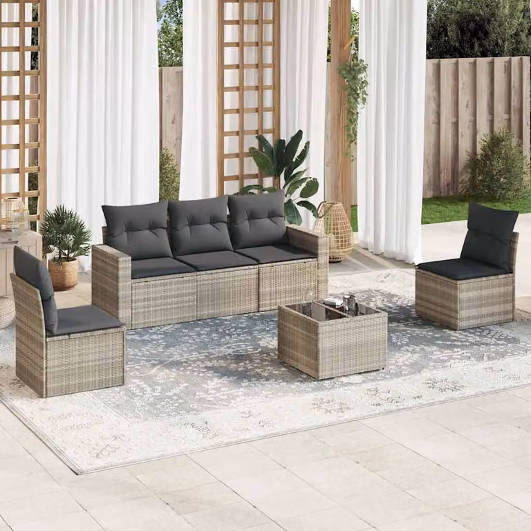 vidaXL Set Divano da Giardino 6pz in Polyrattan Grigio con Cuscini e Tavolino