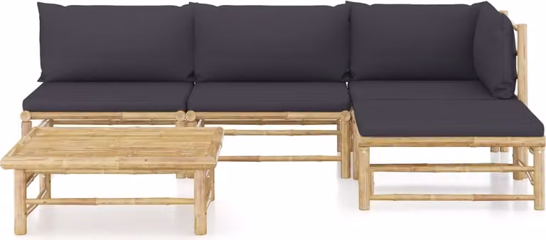 set di 5 pezzi per salotto da giardino con cuscini in bambù grigio scuro