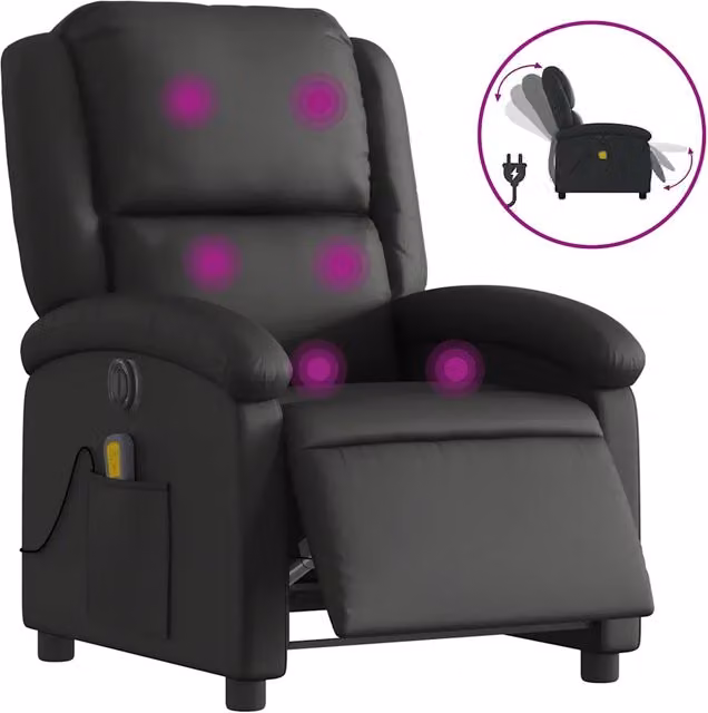 Poltrona Massaggiante | Sedia Relax Reclinabile Elettrica Nera in Vera Pelle