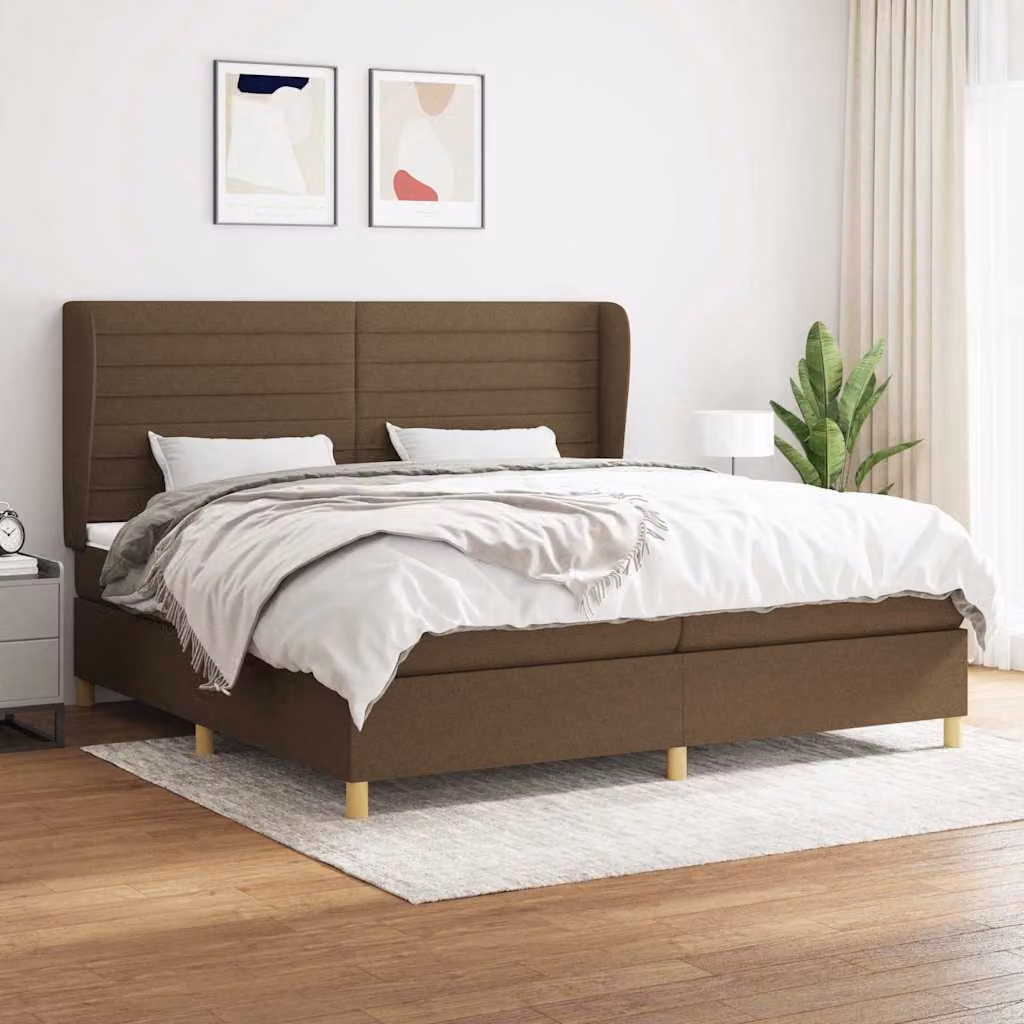 vidaXL Giroletto a Molle con Materasso Ibrido in Tessuto Marrone e Bianco L/P/H: 200 x 200 x 25 cm – 1