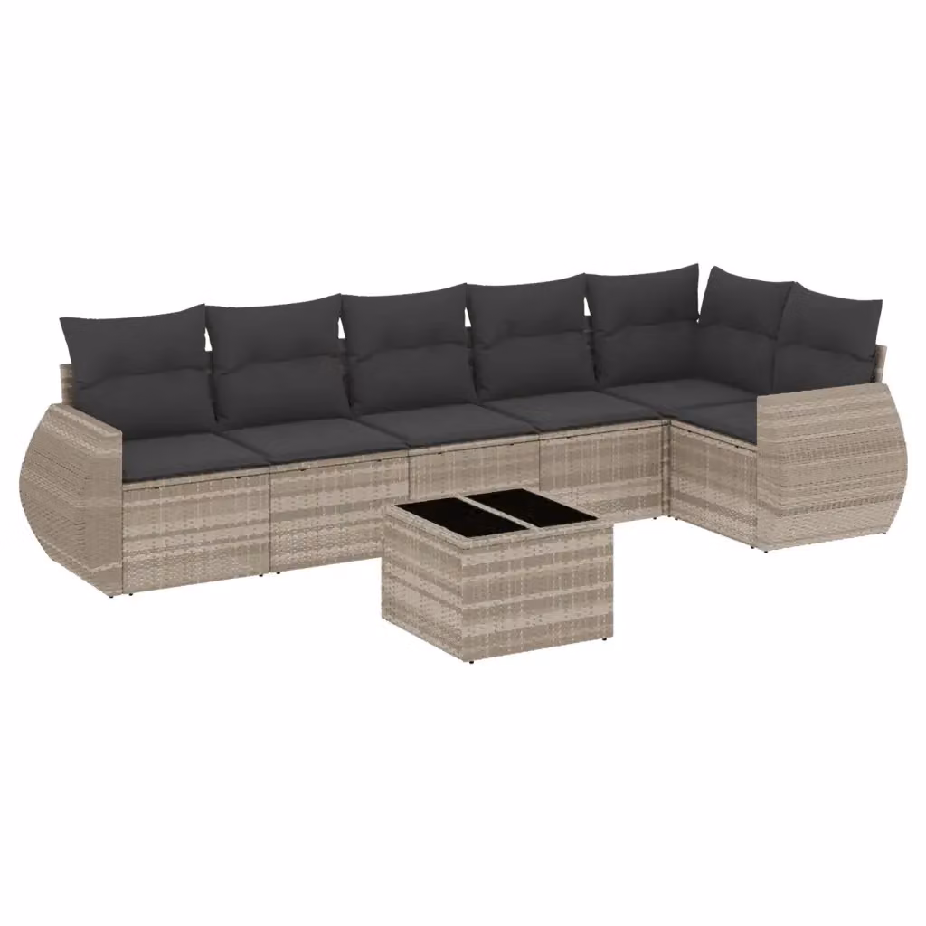 vidaXL Set Divani da Giardino 7pz a Forma di L in Polyrattan Grigio con Cuscini e Tavolino – 2