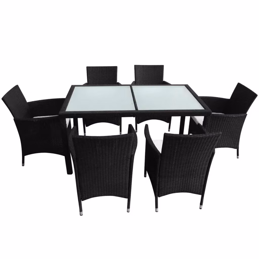 Set da pranzo da giardino Outsunny in resina intrecciata nera con tavolo in vetro e 7 pezzi con cuscini – 2