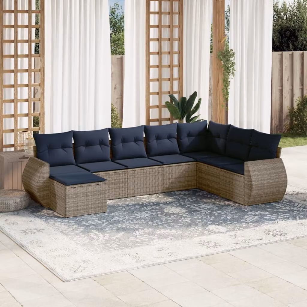Set di divani da giardino vidaXL in polyrattan grigio con cuscini, componibile a L per esterno