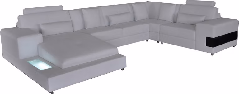 Ledersofa Couch Wohnlandschaft Eck Garnitur Design Modern Sofa U-Form mit USB