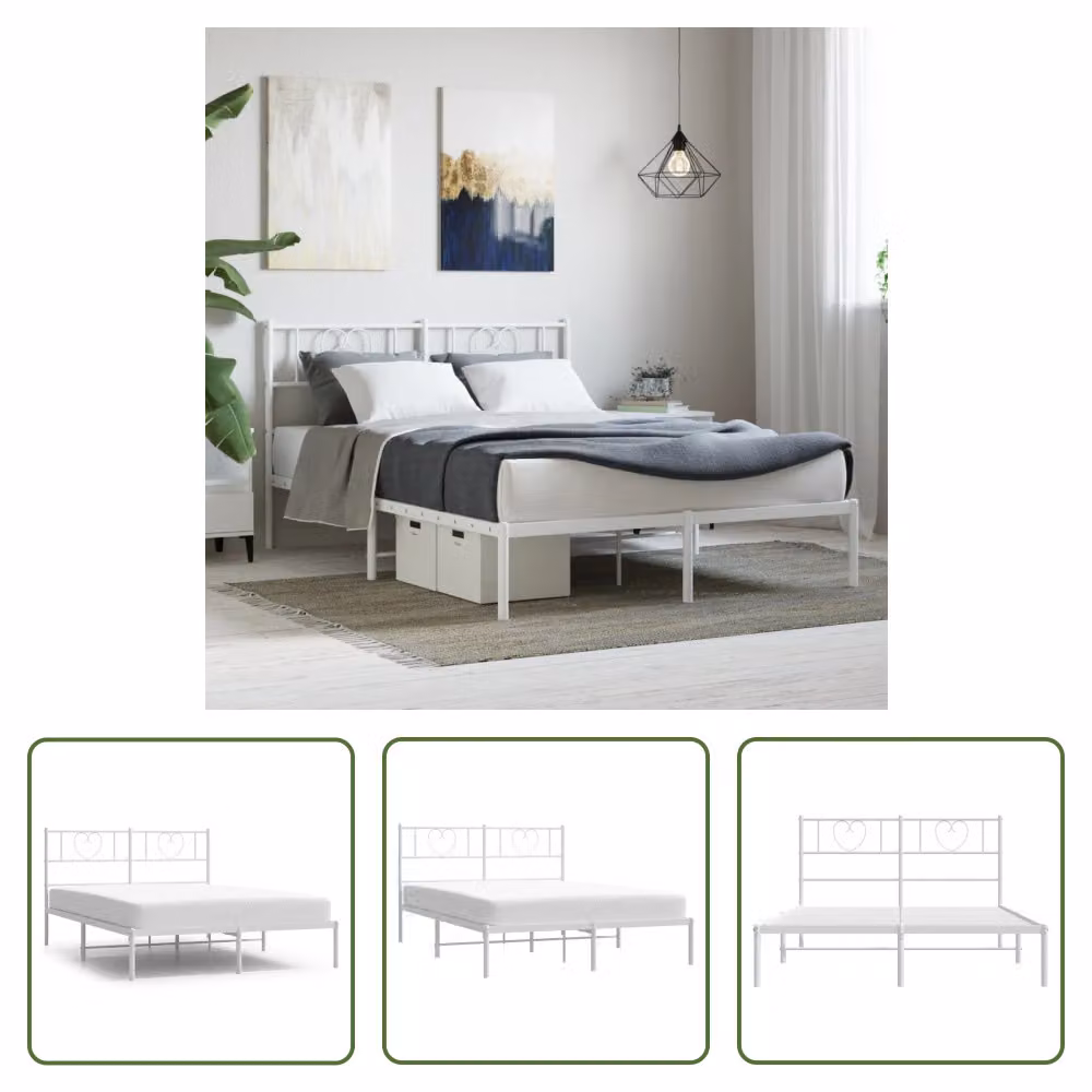 The Living Store Struttura letto con testiera in metallo bianco 135x190 cm