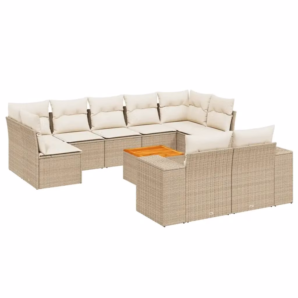 vidaXL Set Divano da Giardino 10 pz a forma di U con Cuscini Beige e Struttura in Polyrattan e Acciaio – 2