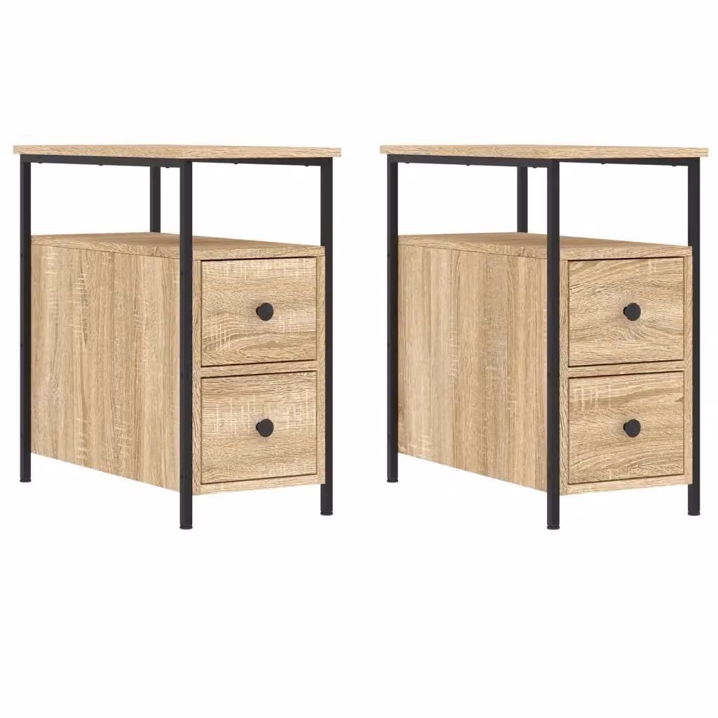 Set di 2 comodini vidaXL in legno e metallo color rovere, L/P/H: 60 x 30 x 60 cm