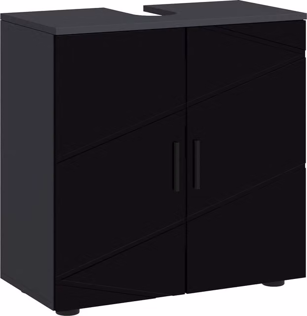 Mobile Sottolavabo da Bagno in Legno con Armadietto a 2 Ante con Ripiani Interni e Chiusura Soft-Close kleankin, Nero, L: 60 cm, P: 30 cm, H: 60 cm