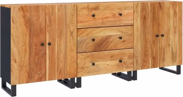 Credenza dispensa comò armadio mobile contenitore organizzador cucina soggiorno salotti 3 pz legno di acacia massello marrone 02_0037043