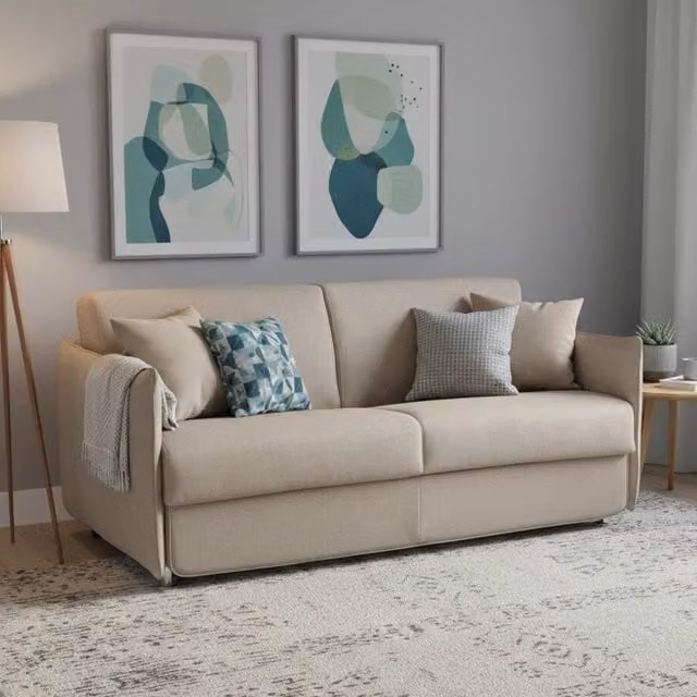 Divano Letto 3 Posti Gravere DMORA Beige con Rivestimento Sfoderabile in Tessuto Made in Italy L: 200 cm, P: 95 cm – 1
