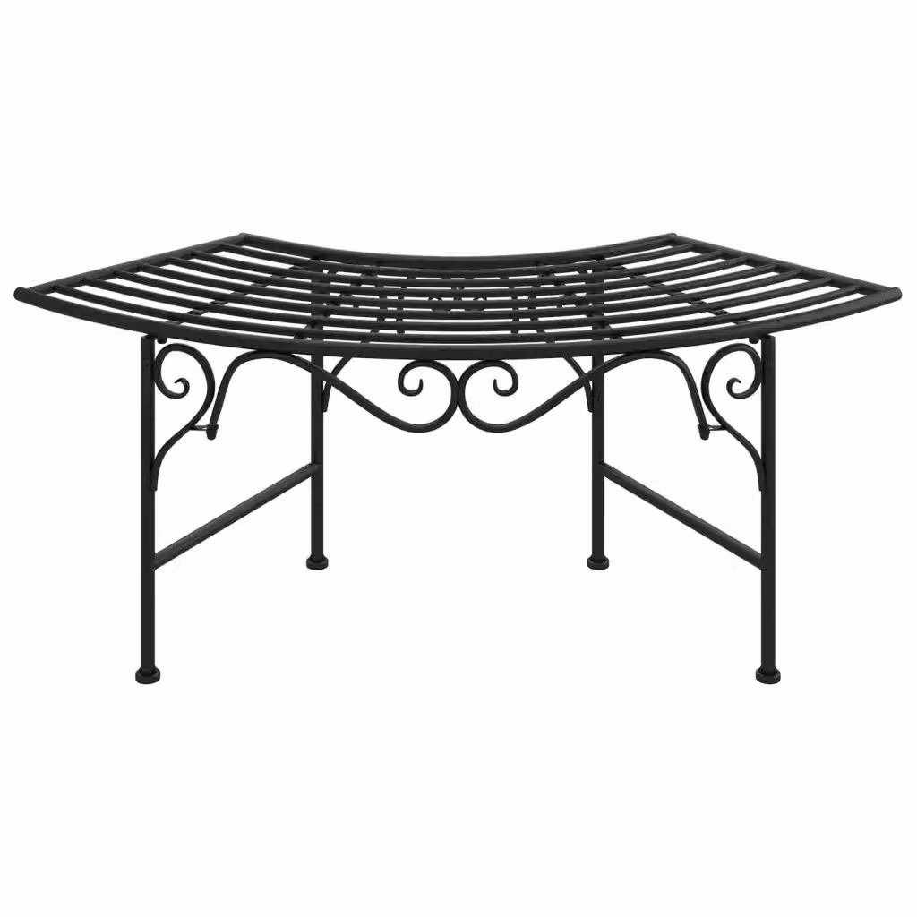 Panchina per albero vidaXL in acciaio nero per giardino e terrazzo, L: 113 cm, P: 50,5 cm, H: 40,5 cm – 2