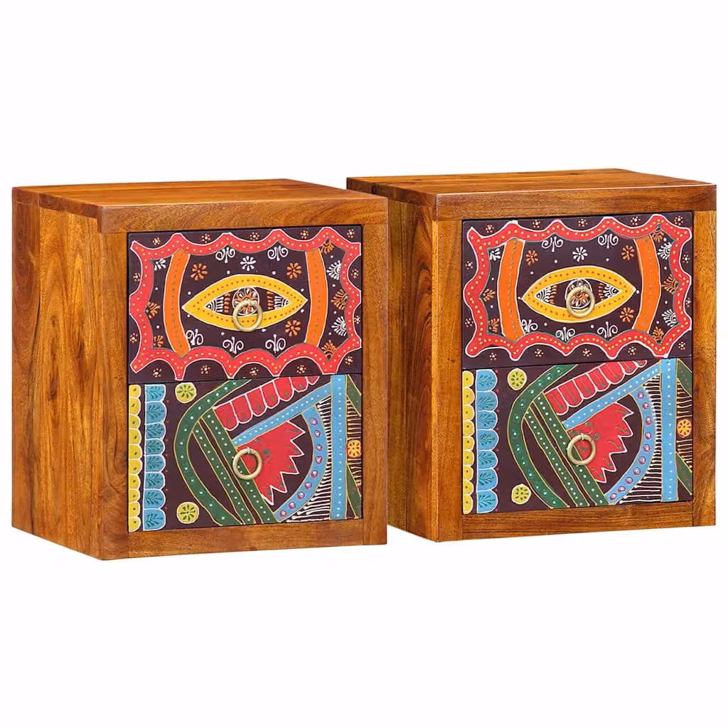 Set di 2 Armadi da Notte vidaXL in Legno di Acacia Rustico Marrone L: 35 cm, P: 30 cm, H: 40 cm