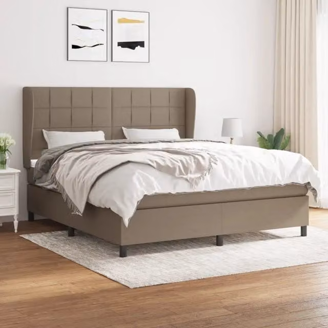 Letto Ibrido vidaXL con Giroletto a Molle e Materasso in Tessuto Beige e Bianco L/P: 180 x 200 cm – 1