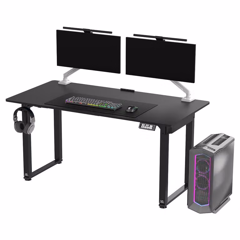 Tavolo da lavoro, altezza regolabile elettricamente, piano nero, 160X75 cm, 74-116 cm, UPLIFT, con base XXL